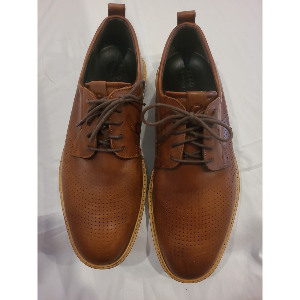 Ecco S.T.1 Men Oxfords Shoes Brown Leather Brogue Pattern For Ventilation